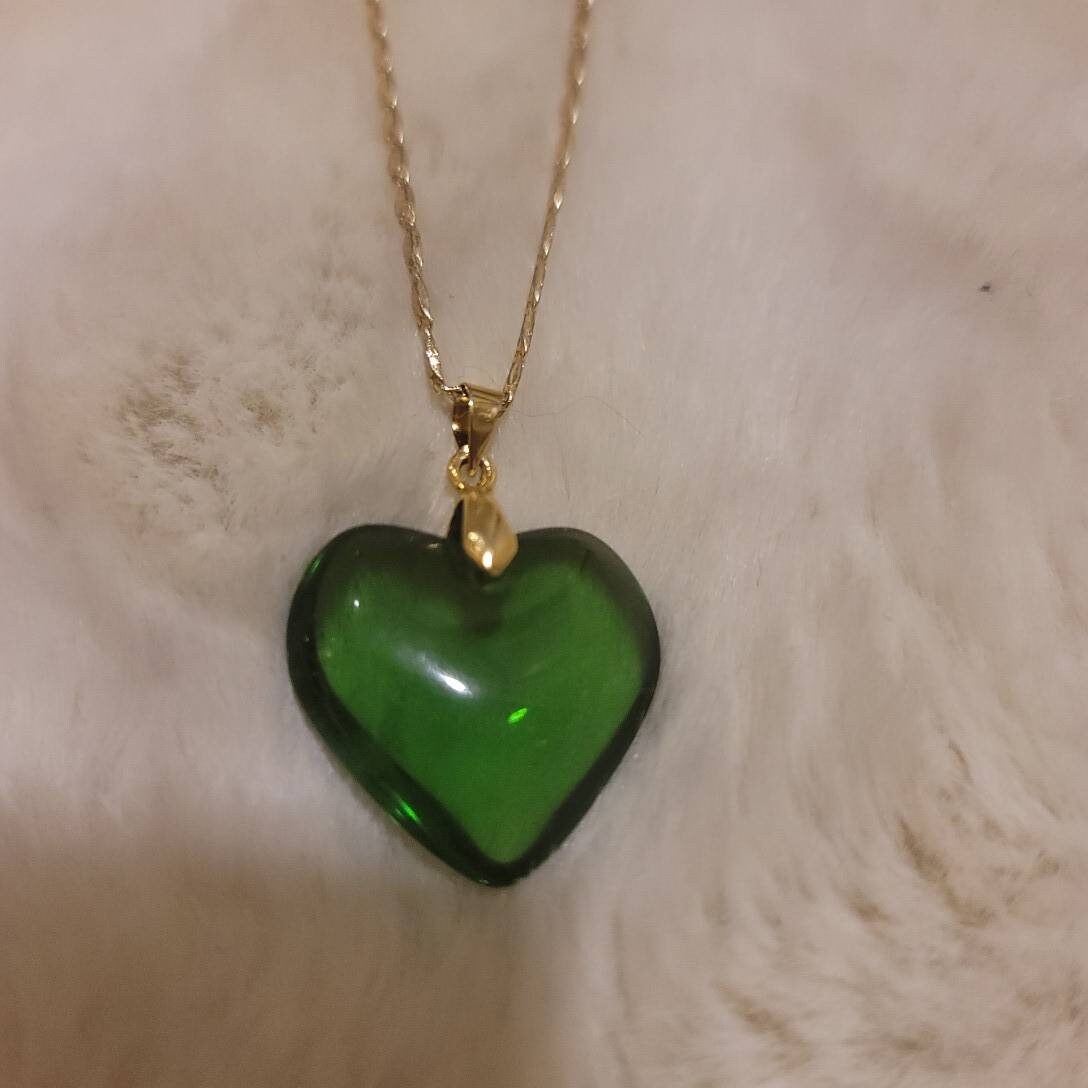Green Heart shape charm necklace Etsy
