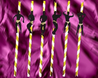 6Pcs Muscle man Paper Straw Bachelorette Party Supplies Funny Drinking Straws Hen Party Supply for Men Women