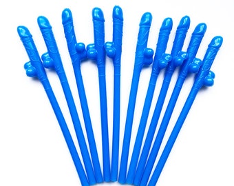 Blue Naked Willy Straws Funny Sipping Hen Party Bachelorette Party Stag Do Funny Gifts Rude 10pcs