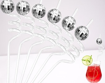 10Pcs Mirror Ball Straw Disco Party Decorations Plastic Straws Birthday Bachelorette Party Wedding Supply