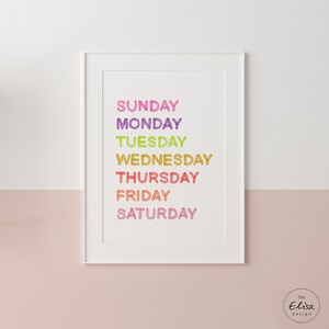 Days of the Week Poster Printable Wall Art - Etsy