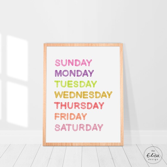 Days of the Week Poster Printable Wall Art - Etsy