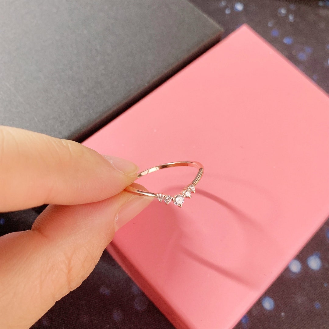 925 Sterling Silver Heart Shape Wedding Rings Rose Gold, V Shaped