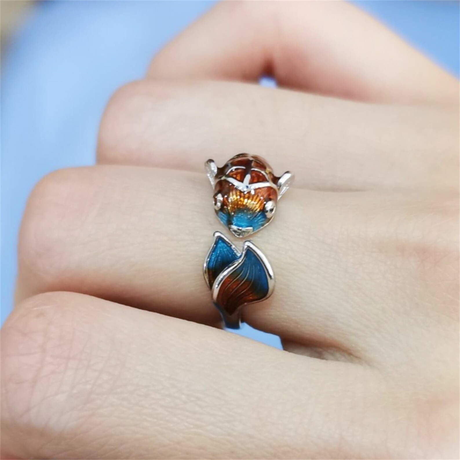 Enamel Koi fish copper ring adjustable stacking fish ring Etsy