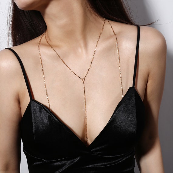 Luxury Body Jewelry Chain Harness Bikini Chest Necklace Rhinestone Crystal  Bra