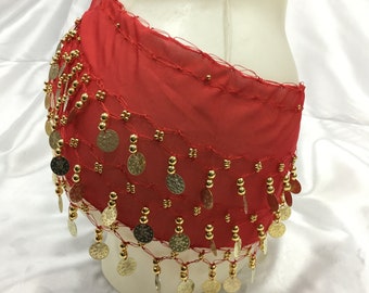 Belly Dance Hip Scarf: Chiffon Skirt with Sequins & Coins