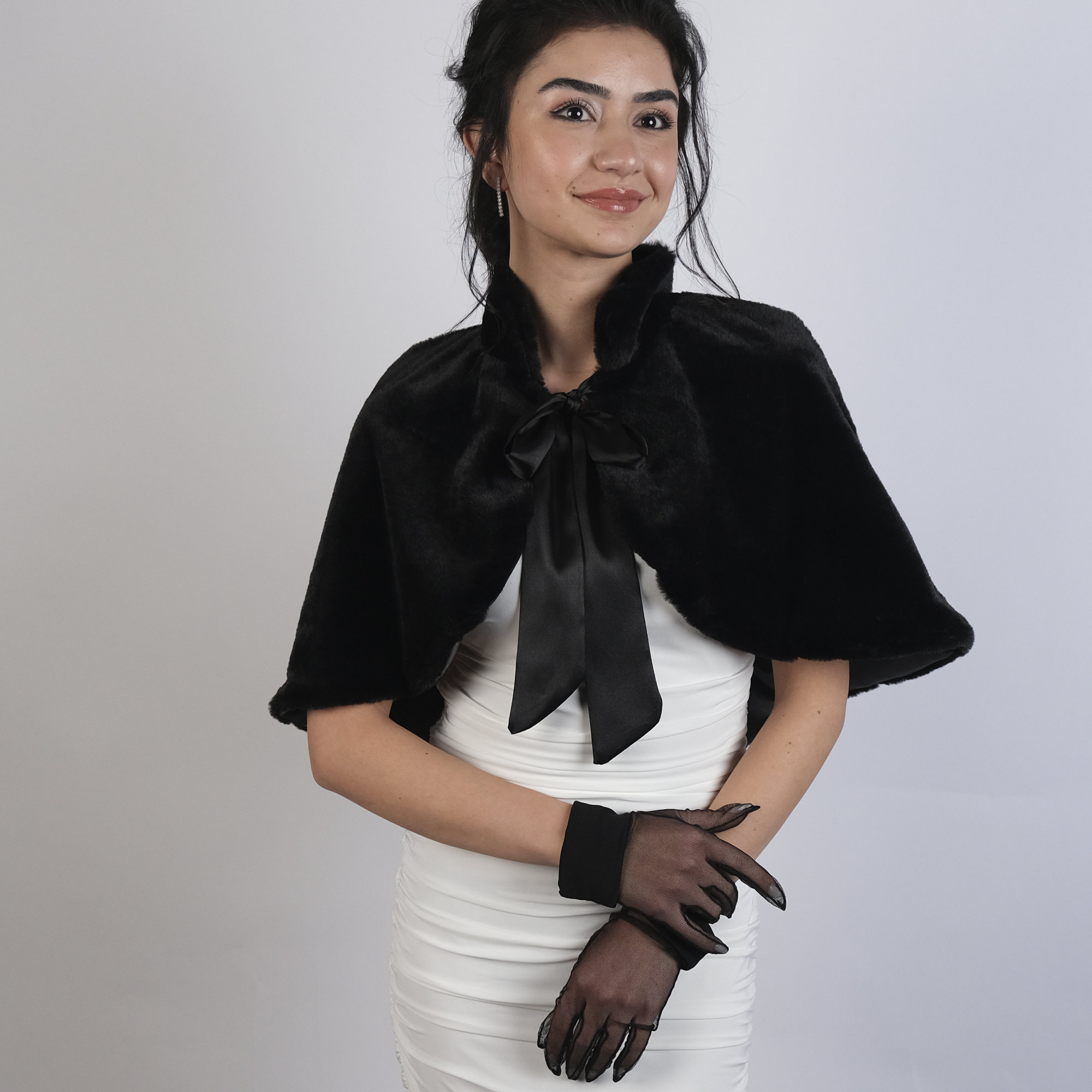 ◆KODAK◆ Fake Fur Bolero Women BLACK K2422LFJN2BLK Black Fox Fur Bolero Jacket for Women 22