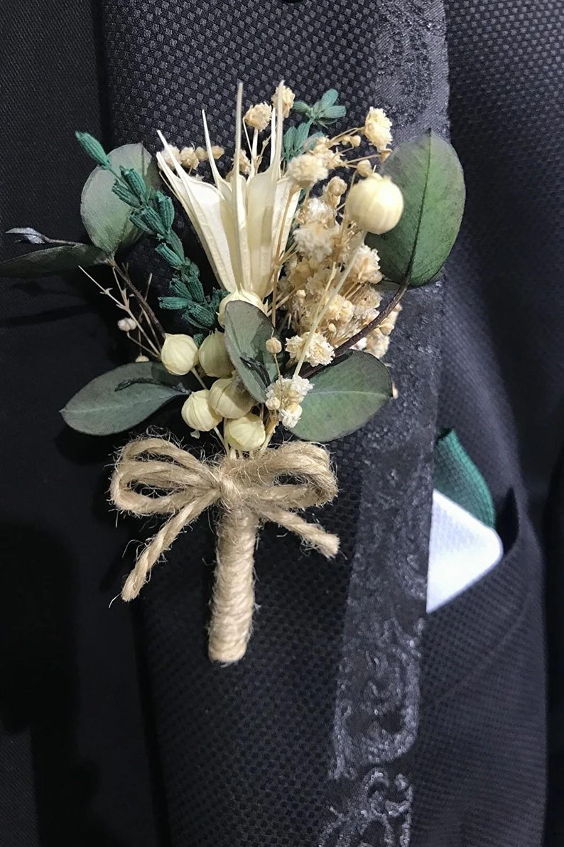 Natural eucalyptus and dried flower mix boutonniere Wedding Buttonhole Groom boutonniere Groom and Groomsman Boutonniere image 1