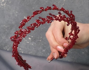 Claret Red Talya Double Row Beaded Bridal Henna Crown