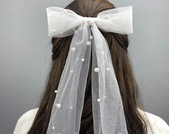 Wedding  Pearl Veil, Reception Veil, White Veil, Bridal Veil, Bow Pearl Veil, Christmas gifts,  Christmas sale, Black Friday,