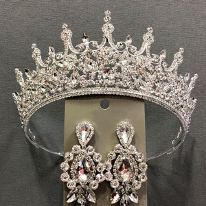 Tiara y Pendiente de Novia de Plata Tiara de Plata Diadema de Plata Tiara Tiara Princesa Tiara Fiesta Tiara Disfraz de Tiara Tiara
