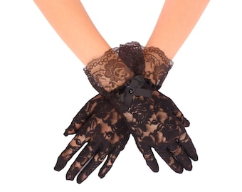 Wedding Gloves Made of Tulle Lace, Bridal Henna Night Gloves with Ribbon, Special Gloves for Costumes