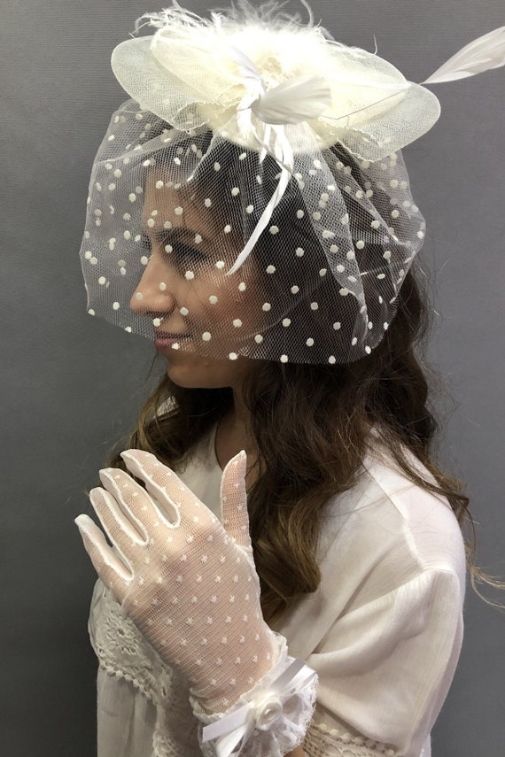 Cream Lace GlovesPolka Puantiye Vualet Wedding Hat Vualet Etsy