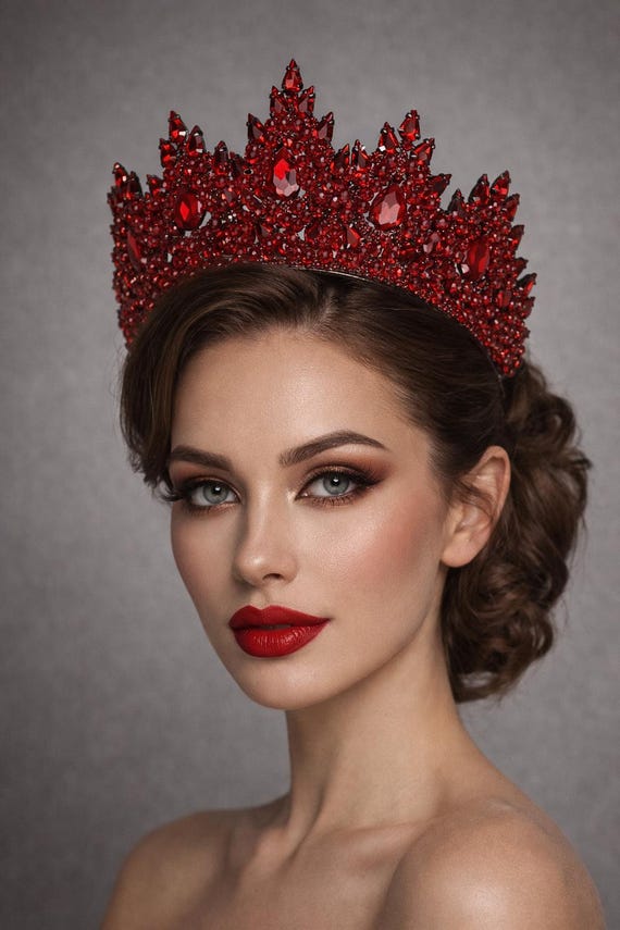 Red Crystal Bridal Tiara, Wedding Crown, Henna Night  display picture 1