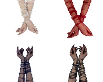 Lange Tüll Handschuhe, Nylon Hochzeitshandschuh | Transparente Handschuhe für formelle Veranstaltungen, Party, Cosplay, Opernlänge Brauthochzeit Halloween-Kostüm