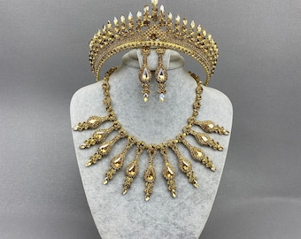 Crystal Bridal Jewelry Set, Wedding Tiara and Necklace