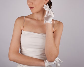 Weiße, elfenbeinfarbene oder schwarze Satinhandschuhe für formelle Veranstaltungen, Satinhandschuhe, Hochzeit Brauthandschuhe, Satin Hochzeit Brauthandschuhe