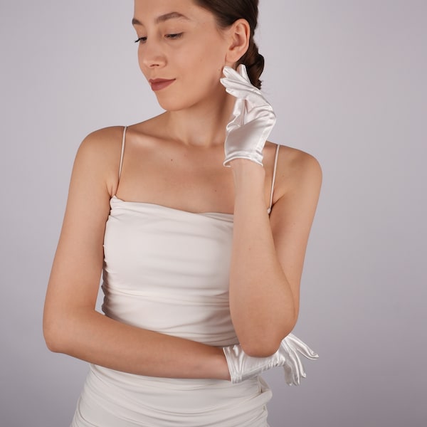 White, Ivory or Black Satin Gloves for Formal Event,  Satin Gloves, Wedding Bridal Gloves, Satin Wedding Bridal Gloves