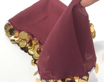 burgundy halo handkerchief, Luxury Sequin Halay Handkerchief, henna handkerchief, henna accessory, handkerchief, luxury handkerchief,