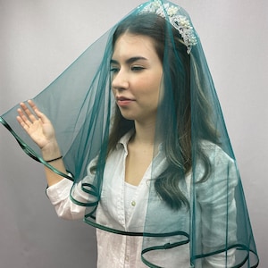 Green Biyeli Bridal Veil Face Cover Wedding Veil, Tulle Bridal Veil, Bridal Veils, Simple, Simple