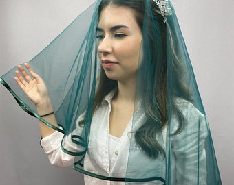 Green Biyeli Bridal Veil Face Cover Wedding Veil, Tulle Bridal Veil, Bridal Veils, Simple, Simple