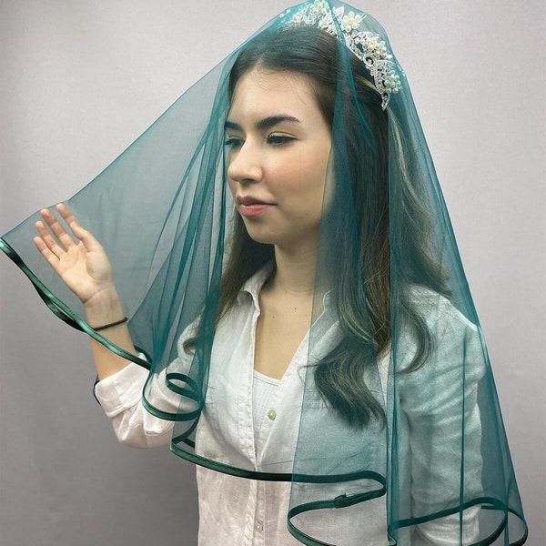 Green Biyeli Bridal Veil Face Cover Wedding Veil, Tulle Bridal Veil, Bridal Veils, Simple, Simple