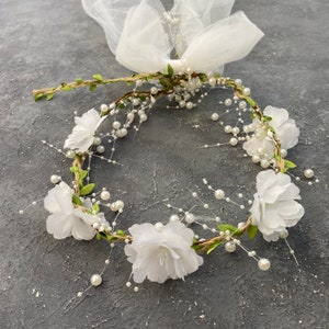Tiara de flor, coroa de flores, coroa de flor branca, coroa de flores de casamento, coroa de flores para cabelo, coroa de flores de dama de honra