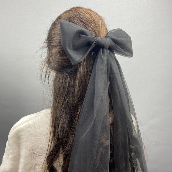 Schwarzer Braut Schleier mit Schleife, Braut Haarschmuck