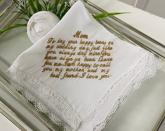 Personalisiertes Hochzeits-Taschentuch, besticktes Taschentuch, Spitzen-Taschentuch, Hochzeits-Taschentuch, Hochzeits-Andenken, Hochzeitsgeschenk