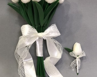 Wet White Tulip Bridal Bouquet And Collar Flower Bride, Wedding, Bridal Bouquet, Bridal Flower, Hand Flower, Ceremony, Flower