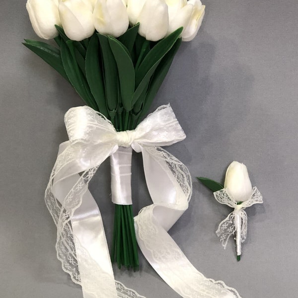 Wet White Tulip Bridal Bouquet And Collar Flower Bride, Wedding, Bridal Bouquet, Bridal Flower, Hand Flower, Ceremony, Flower