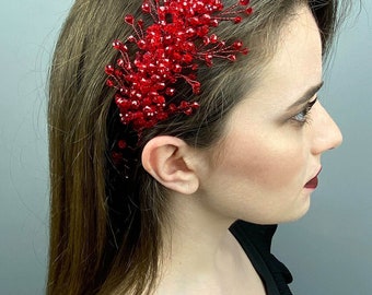 Rote Deren Brautkrone und Haar accessoire Braut, Hochzeit, Braut Accessoire, Perlen Accessoire, Haar Accessoire, Zeremonie, Schnalle, Tape, Crysta