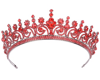 Rote Kristall Hochzeit Tiara, rote Kristall Krone, Braut Tiara, Kristall Hochzeit Kopfschmuck, Kristall Hochzeit Tiara, Braut Kopfschmuck