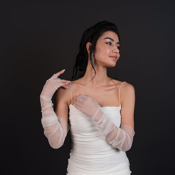 Lot De 2 Paires De Mitaines En Dentelle Blanche Avec Perles – Pour Mariage, Bal Masqué, Soirée Élégante – Taille Unique Femme - 2