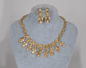 Crystal Bridal Jewelry Set, Handmade Wedding Necklace