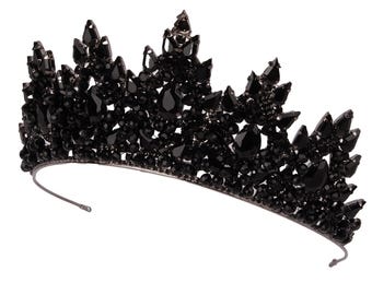 Black Crystal Wedding Tiara: Gothic Bridal Crown Headband