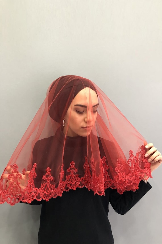 Rote Spitze Braut Schleier Henna Gesichtsbedeckung Hochzeit - Etsy