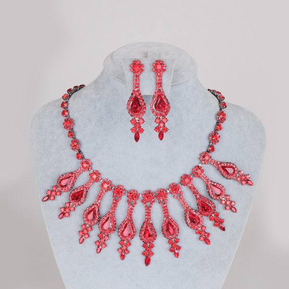 Red Bridal Jewelry Set Bridal Necklace Wedding Necklace Set Etsy