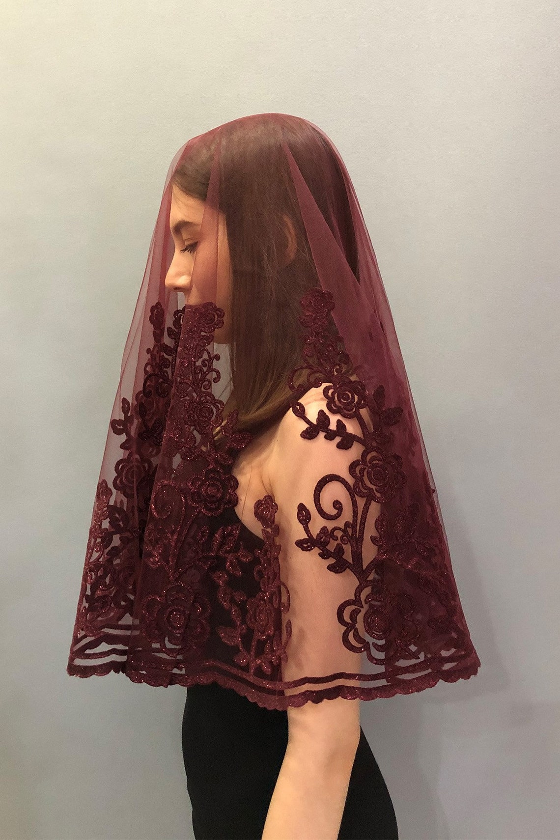 Bridal Face Covering Wedding Veil With Glitter Motif Tulle Etsy