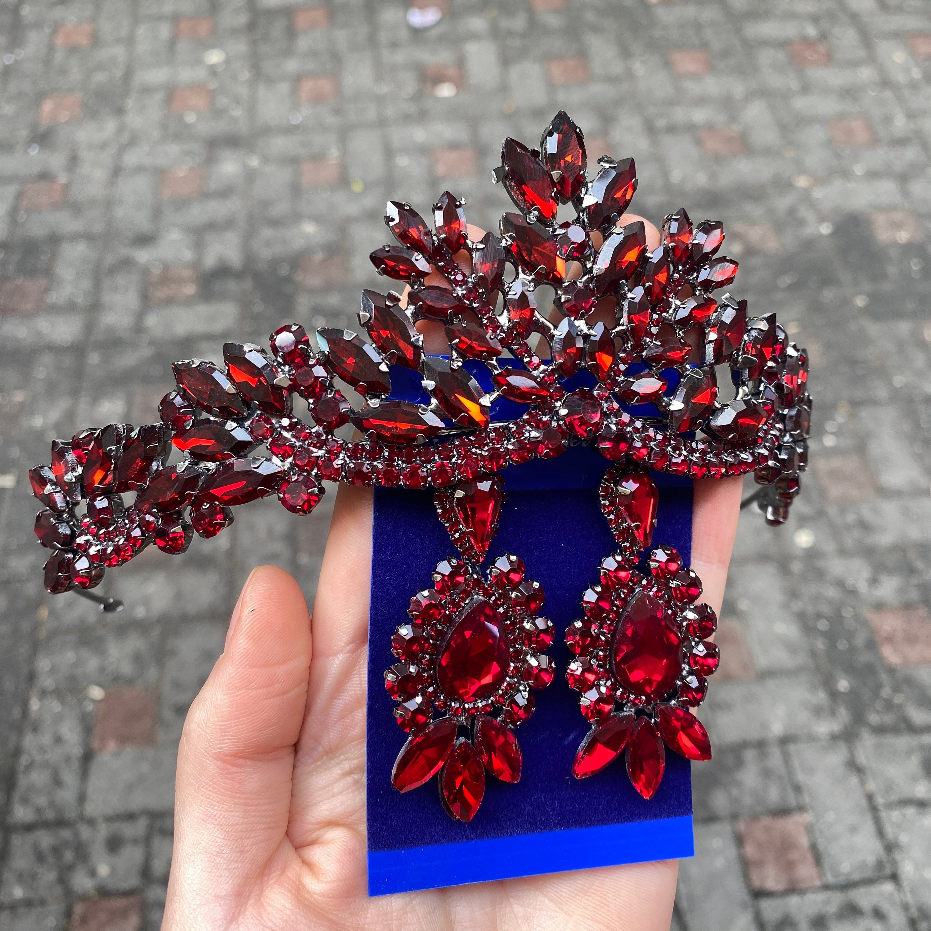 Elegant burgundy and blue Crystal Tiara/Crown Royal Blue & Red Crystal Tiara Crown: Pageant Princess  main image 3