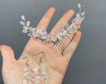 Wedding Hair Comb and Earrings, Wedding Crystal Hair Comb, wedding Earrings, Bridal Hair Accessories, Bridal Hair Piece, Bridal Hair Comb,