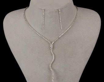 Crystal Bridal Jewelry Set: Silver Wedding Necklace, Tiara, Earrings