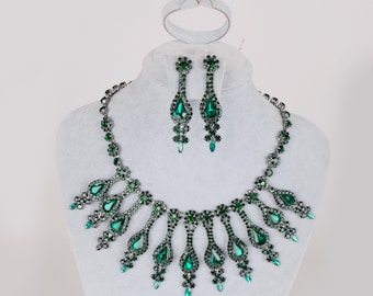 Crystal Bridal Jewelry Set, Handmade Wedding Necklace