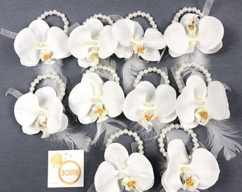 Orchidee bloem gevederde bruidsmeisje armband set