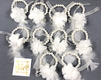 Laser Flowered Furry Bridesmaid Bracelet Set