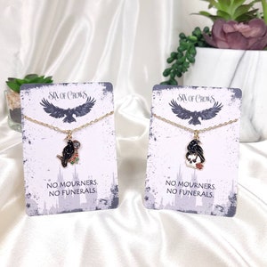 Six of crows, No mourners, no funerals, Gothic Crow gold necklace set, book quote jewelry, grishaverse gifts