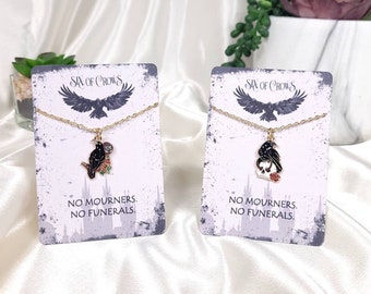 Six of Crows Necklace Set, Gothic Crow, Book Quote Jewelry