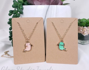 Matching blue and pink ghost necklaces, Blue and pink, friendship necklace set, couples necklace set, family necklace set