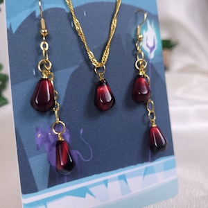 Pomegranate Seed Persephone and Hades Inspired Earring and necklace set, Greek Mythology jewelry, Greek gods, goddess of the underworld