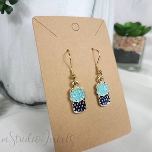 Blue Potted Plant Earrings, Greenhouse, Botany, gold plant jewelry, plant lover jewelry, plant Earrings